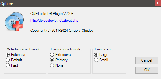 Exact Audio Copy - CUETools DB Plugin Options.