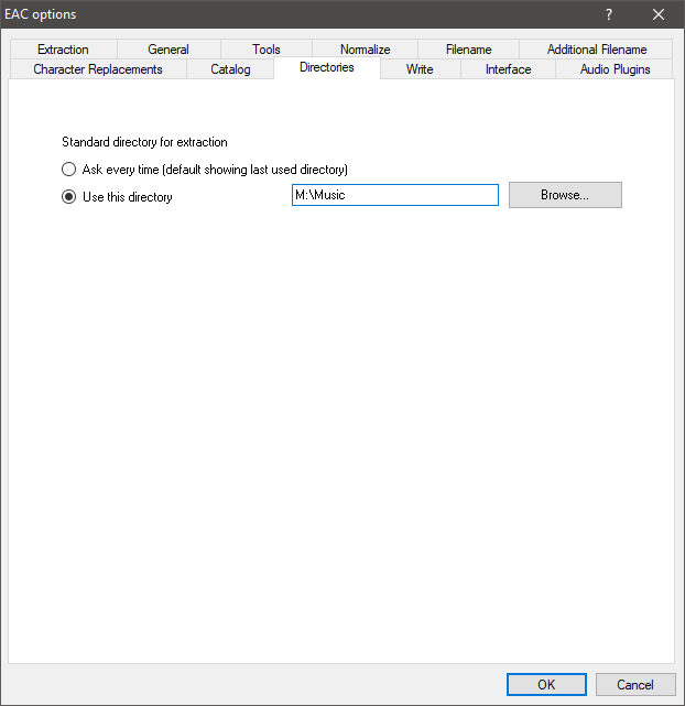 Exact Audio Copy - EAC Options Directories Tab Settings.
