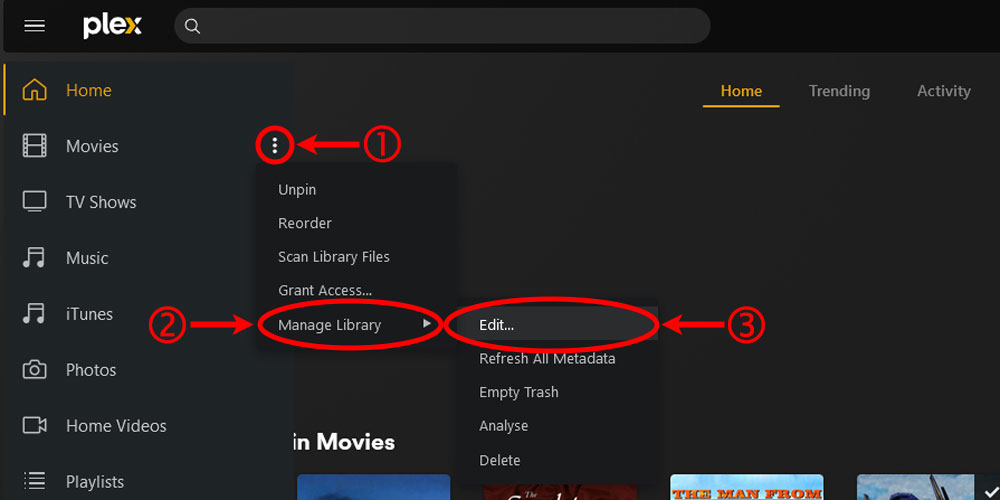 Plex Edit Movies Library Option.