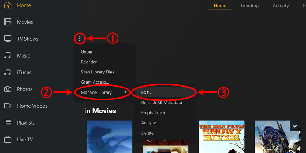 Plex Edit TV Shows Library Option.